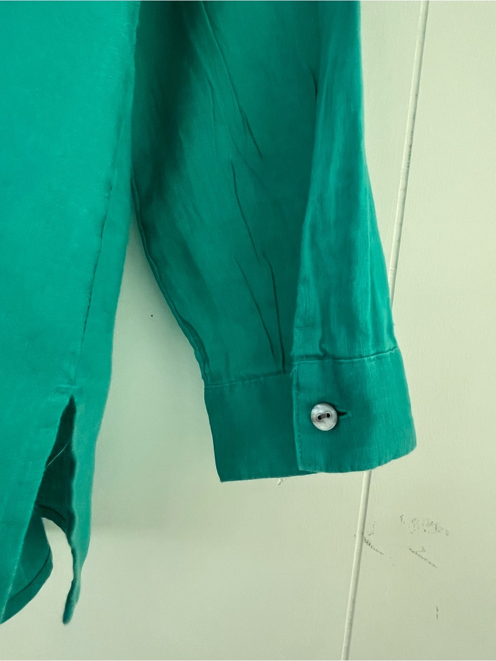 J. Jill Love Linen Essential Shirt Turquoise Blue Green 100% Linen Size Medium - Picture 13 of 14
